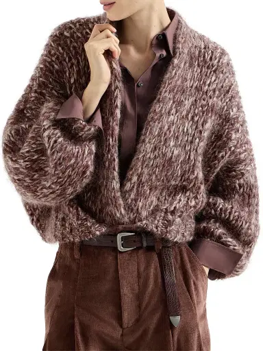Brunello Cucinelli Women's Malfilé Mohair Cardigan - Purple | Thumbnail 2 Brunello Cucinelli Women's Malfilé Mohair Cardigan - Purple | Thumbnail 2