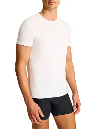 Commando Men's Premier Stretch-Cotton Crewneck Undershirt - White | Thumbnail 3 Commando Men's Premier Stretch-Cotton Crewneck Undershirt - White | Thumbnail 3