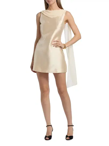 Reformation Women's Ecru Metallic Cowl Minidress - Butter | Thumbnail 3 Reformation Women's Ecru Metallic Cowl Minidress - Butter | Thumbnail 3