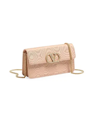 Valentino Garavani Women's VLogo Signature Chain Wallet in Moiré Fabric - Beige | Thumbnail 2 Valentino Garavani Women's VLogo Signature Chain Wallet in Moiré Fabric - Beige | Thumbnail 2