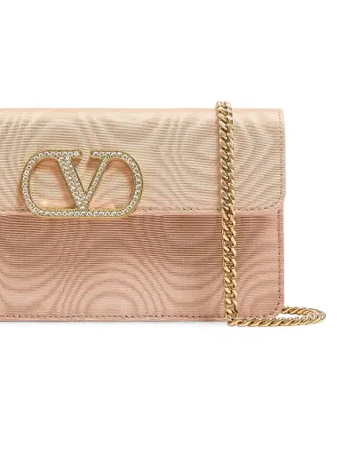 Valentino Garavani Women's VLogo Signature Chain Wallet in Moiré Fabric - Beige | Thumbnail 6 Valentino Garavani Women's VLogo Signature Chain Wallet in Moiré Fabric - Beige | Thumbnail 6