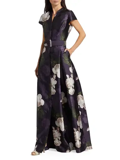 SACHIN BABI Women's Marta Floral Mikado Belted Gown - Twilight Blooms | Thumbnail 2 SACHIN BABI Women's Marta Floral Mikado Belted Gown - Twilight Blooms | Thumbnail 2