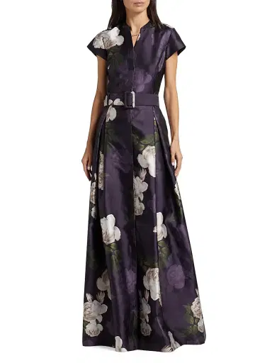 SACHIN BABI Women's Marta Floral Mikado Belted Gown - Twilight Blooms | Thumbnail 3 SACHIN BABI Women's Marta Floral Mikado Belted Gown - Twilight Blooms | Thumbnail 3