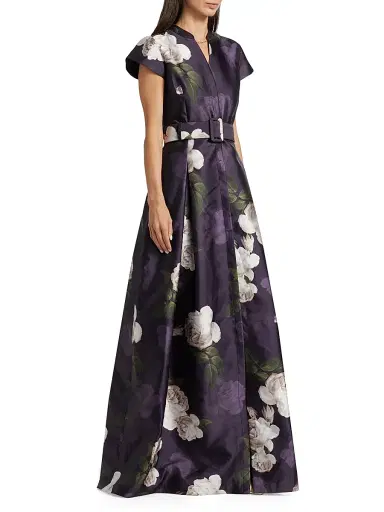 SACHIN BABI Women's Marta Floral Mikado Belted Gown - Twilight Blooms | Thumbnail 4 SACHIN BABI Women's Marta Floral Mikado Belted Gown - Twilight Blooms | Thumbnail 4