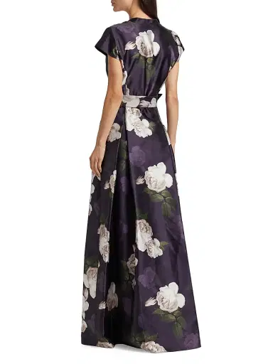 SACHIN BABI Women's Marta Floral Mikado Belted Gown - Twilight Blooms | Thumbnail 5 SACHIN BABI Women's Marta Floral Mikado Belted Gown - Twilight Blooms | Thumbnail 5