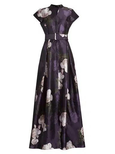 SACHIN BABI Women's Marta Floral Mikado Belted Gown - Twilight Blooms | Thumbnail 1 SACHIN BABI Women's Marta Floral Mikado Belted Gown - Twilight Blooms | Thumbnail 1