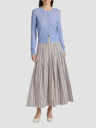 Lela Rose Women's Striped Poplin Cotton Midi-Skirt - Cream Multi | Thumbnail 2 Lela Rose Women's Striped Poplin Cotton Midi-Skirt - Cream Multi | Thumbnail 2