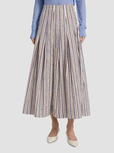 Lela Rose Women's Striped Poplin Cotton Midi-Skirt - Cream Multi | Thumbnail 3 Lela Rose Women's Striped Poplin Cotton Midi-Skirt - Cream Multi | Thumbnail 3
