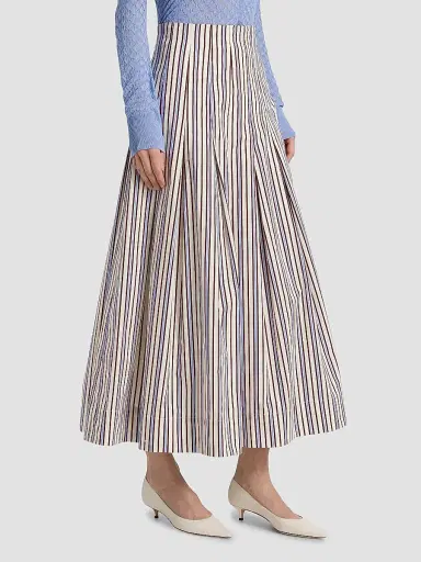 Lela Rose Women's Striped Poplin Cotton Midi-Skirt - Cream Multi | Thumbnail 4 Lela Rose Women's Striped Poplin Cotton Midi-Skirt - Cream Multi | Thumbnail 4