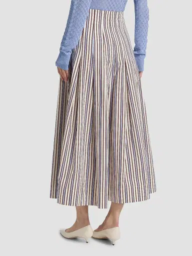 Lela Rose Women's Striped Poplin Cotton Midi-Skirt - Cream Multi | Thumbnail 5 Lela Rose Women's Striped Poplin Cotton Midi-Skirt - Cream Multi | Thumbnail 5