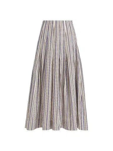 Lela Rose Women's Striped Poplin Cotton Midi-Skirt - Cream Multi | Thumbnail 1 Lela Rose Women's Striped Poplin Cotton Midi-Skirt - Cream Multi | Thumbnail 1