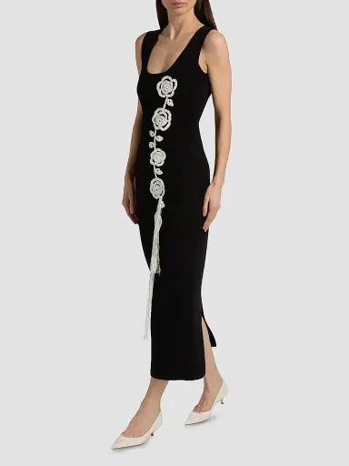 Lela Rose Women's Crochet Appliqué Midi-Dress - Black | Thumbnail 2 Lela Rose Women's Crochet Appliqué Midi-Dress - Black | Thumbnail 2