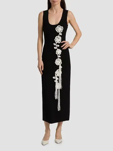 Lela Rose Women's Crochet Appliqué Midi-Dress - Black | Thumbnail 3 Lela Rose Women's Crochet Appliqué Midi-Dress - Black | Thumbnail 3
