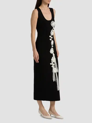 Lela Rose Women's Crochet Appliqué Midi-Dress - Black | Thumbnail 4 Lela Rose Women's Crochet Appliqué Midi-Dress - Black | Thumbnail 4
