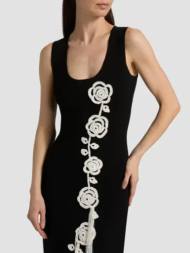 Lela Rose Women's Crochet Appliqué Midi-Dress - Black | Thumbnail 6 Lela Rose Women's Crochet Appliqué Midi-Dress - Black | Thumbnail 6