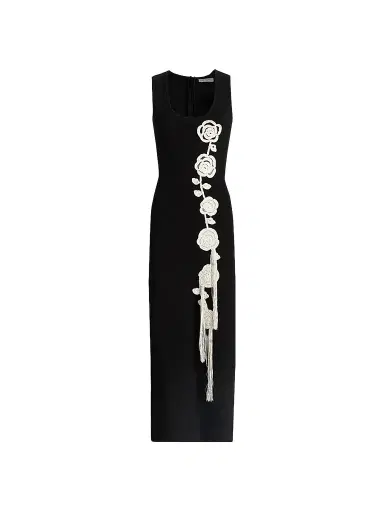 Lela Rose Women's Crochet Appliqué Midi-Dress - Black | Thumbnail 1 Lela Rose Women's Crochet Appliqué Midi-Dress - Black | Thumbnail 1