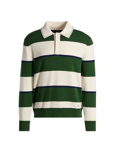 SIMKHAI Men's Louis Cotton-Cashmere Rugby Shirt - Serrano Rugby Stripe | Thumbnail 1 SIMKHAI Men's Louis Cotton-Cashmere Rugby Shirt - Serrano Rugby Stripe | Thumbnail 1