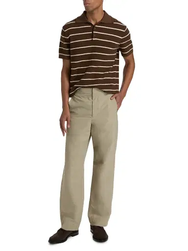 SIMKHAI Men's Calum Striped Polo Shirt - Chocolate Stripe | Thumbnail 2 SIMKHAI Men's Calum Striped Polo Shirt - Chocolate Stripe | Thumbnail 2