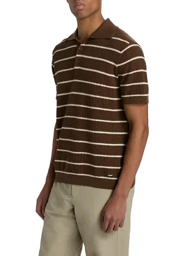 SIMKHAI Men's Calum Striped Polo Shirt - Chocolate Stripe | Thumbnail 4 SIMKHAI Men's Calum Striped Polo Shirt - Chocolate Stripe | Thumbnail 4