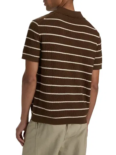 SIMKHAI Men's Calum Striped Polo Shirt - Chocolate Stripe | Thumbnail 5 SIMKHAI Men's Calum Striped Polo Shirt - Chocolate Stripe | Thumbnail 5