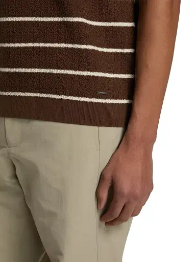 SIMKHAI Men's Calum Striped Polo Shirt - Chocolate Stripe | Thumbnail 6 SIMKHAI Men's Calum Striped Polo Shirt - Chocolate Stripe | Thumbnail 6