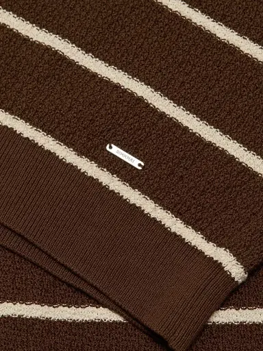 SIMKHAI Men's Calum Striped Polo Shirt - Chocolate Stripe | Thumbnail 7 SIMKHAI Men's Calum Striped Polo Shirt - Chocolate Stripe | Thumbnail 7