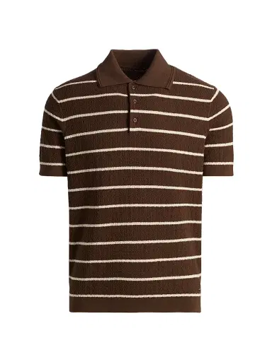 SIMKHAI Men's Calum Striped Polo Shirt - Chocolate Stripe | Thumbnail 1 SIMKHAI Men's Calum Striped Polo Shirt - Chocolate Stripe | Thumbnail 1