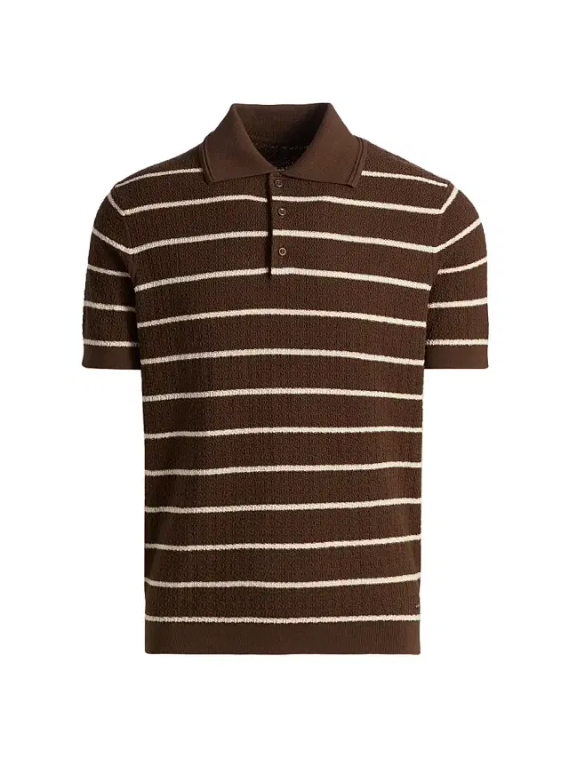 Men's Calum Striped Polo Shirt - Chocolate Stripe Men's Calum Striped Polo Shirt - Chocolate Stripe