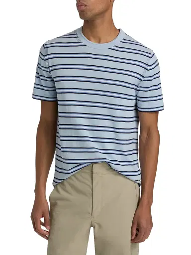 SIMKHAI Men's Duke Striped Silk-Cotton T-Shirt - Periwinkle Sky Bluebell Multi | Thumbnail 3 SIMKHAI Men's Duke Striped Silk-Cotton T-Shirt - Periwinkle Sky Bluebell Multi | Thumbnail 3