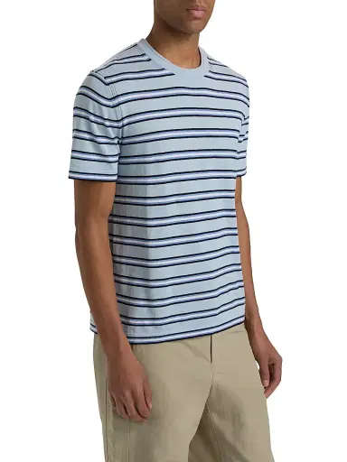 SIMKHAI Men's Duke Striped Silk-Cotton T-Shirt - Periwinkle Sky Bluebell Multi | Thumbnail 4 SIMKHAI Men's Duke Striped Silk-Cotton T-Shirt - Periwinkle Sky Bluebell Multi | Thumbnail 4