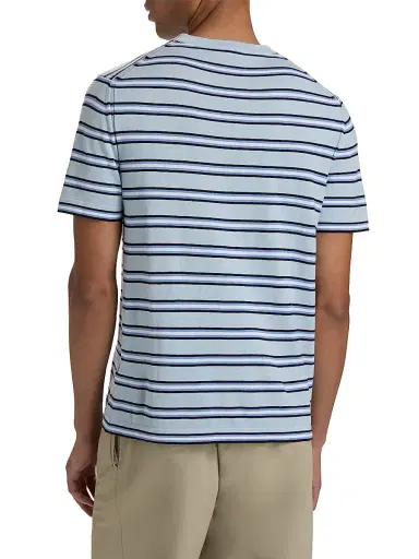 SIMKHAI Men's Duke Striped Silk-Cotton T-Shirt - Periwinkle Sky Bluebell Multi | Thumbnail 5 SIMKHAI Men's Duke Striped Silk-Cotton T-Shirt - Periwinkle Sky Bluebell Multi | Thumbnail 5