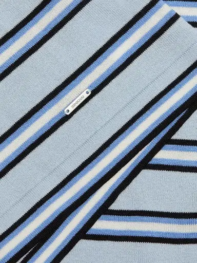 SIMKHAI Men's Duke Striped Silk-Cotton T-Shirt - Periwinkle Sky Bluebell Multi | Thumbnail 7 SIMKHAI Men's Duke Striped Silk-Cotton T-Shirt - Periwinkle Sky Bluebell Multi | Thumbnail 7