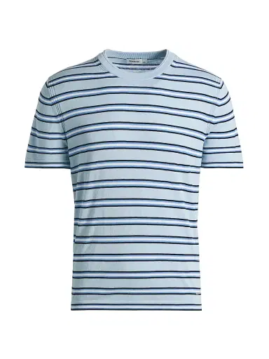 SIMKHAI Men's Duke Striped Silk-Cotton T-Shirt - Periwinkle Sky Bluebell Multi | Thumbnail 1 SIMKHAI Men's Duke Striped Silk-Cotton T-Shirt - Periwinkle Sky Bluebell Multi | Thumbnail 1