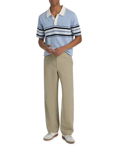 SIMKHAI Men's Brandon Striped Cotton Polo Shirt - Periwinkle Sky Multi | Thumbnail 2 SIMKHAI Men's Brandon Striped Cotton Polo Shirt - Periwinkle Sky Multi | Thumbnail 2