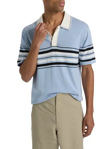SIMKHAI Men's Brandon Striped Cotton Polo Shirt - Periwinkle Sky Multi | Thumbnail 3 SIMKHAI Men's Brandon Striped Cotton Polo Shirt - Periwinkle Sky Multi | Thumbnail 3