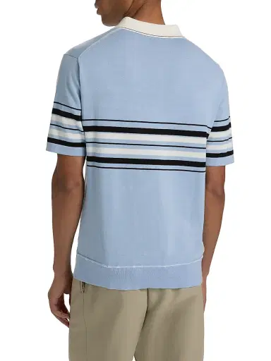 SIMKHAI Men's Brandon Striped Cotton Polo Shirt - Periwinkle Sky Multi | Thumbnail 5 SIMKHAI Men's Brandon Striped Cotton Polo Shirt - Periwinkle Sky Multi | Thumbnail 5