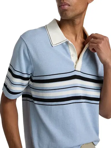 SIMKHAI Men's Brandon Striped Cotton Polo Shirt - Periwinkle Sky Multi | Thumbnail 6 SIMKHAI Men's Brandon Striped Cotton Polo Shirt - Periwinkle Sky Multi | Thumbnail 6