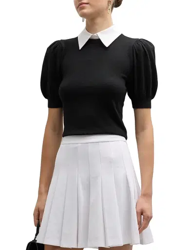 Alice + Olivia Women's Chase Puff-Sleeve Sweater - Black White | Thumbnail 3 Alice + Olivia Women's Chase Puff-Sleeve Sweater - Black White | Thumbnail 3