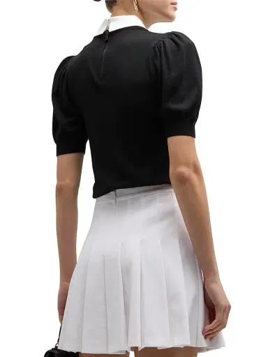 Alice + Olivia Women's Chase Puff-Sleeve Sweater - Black White | Thumbnail 4 Alice + Olivia Women's Chase Puff-Sleeve Sweater - Black White | Thumbnail 4