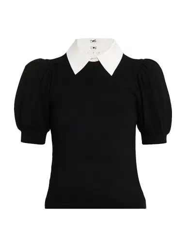 Alice + Olivia Women's Chase Puff-Sleeve Sweater - Black White | Thumbnail 1 Alice + Olivia Women's Chase Puff-Sleeve Sweater - Black White | Thumbnail 1