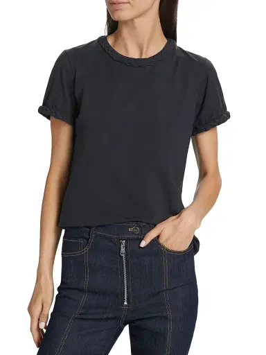Cinq à Sept Women's Braided Cotton Pullover Tee - Navy | Thumbnail 3 Cinq à Sept Women's Braided Cotton Pullover Tee - Navy | Thumbnail 3