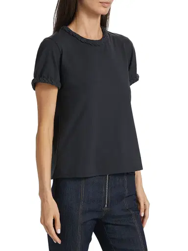 Cinq à Sept Women's Braided Cotton Pullover Tee - Navy | Thumbnail 4 Cinq à Sept Women's Braided Cotton Pullover Tee - Navy | Thumbnail 4