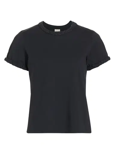 Cinq à Sept Women's Braided Cotton Pullover Tee - Navy | Thumbnail 1 Cinq à Sept Women's Braided Cotton Pullover Tee - Navy | Thumbnail 1