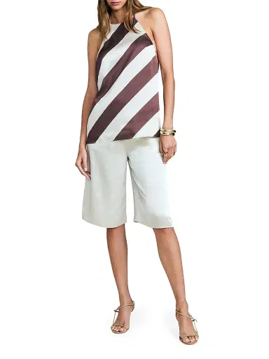 SEROYA Women's Tilly Striped Satin Halter Top - Cocoa Almond Stripe - Size XL | Thumbnail 2 SEROYA Women's Tilly Striped Satin Halter Top - Cocoa Almond Stripe - Size XL | Thumbnail 2