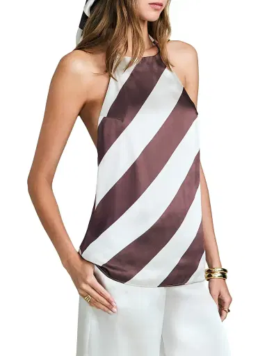 SEROYA Women's Tilly Striped Satin Halter Top - Cocoa Almond Stripe - Size XL | Thumbnail 4 SEROYA Women's Tilly Striped Satin Halter Top - Cocoa Almond Stripe - Size XL | Thumbnail 4