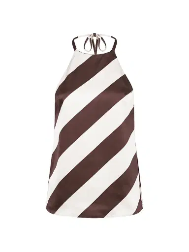 SEROYA Women's Tilly Striped Satin Halter Top - Cocoa Almond Stripe - Size XL | Thumbnail 1 SEROYA Women's Tilly Striped Satin Halter Top - Cocoa Almond Stripe - Size XL | Thumbnail 1