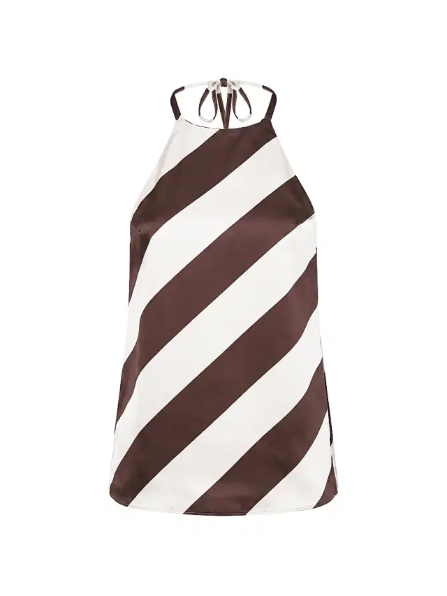 Women's Tilly Striped Satin Halter Top - Cocoa Almond Stripe Women's Tilly Striped Satin Halter Top - Cocoa Almond Stripe