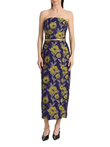 Amsale Women's Floral-Jacquard Strapless Maxi Dress - Amethyst Lime Multi | Thumbnail 3 Amsale Women's Floral-Jacquard Strapless Maxi Dress - Amethyst Lime Multi | Thumbnail 3