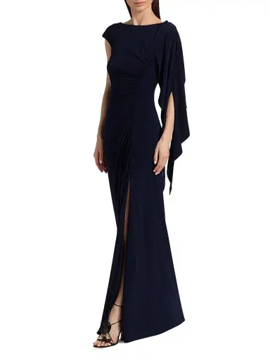 Amsale Women's Draped One-Sleeve Gown - Navy | Thumbnail 2 Amsale Women's Draped One-Sleeve Gown - Navy | Thumbnail 2