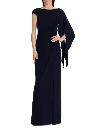 Amsale Women's Draped One-Sleeve Gown - Navy | Thumbnail 3 Amsale Women's Draped One-Sleeve Gown - Navy | Thumbnail 3